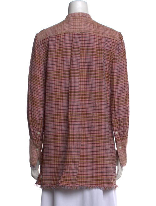 By Malene Birger Plaid Print Mock Neck Button-Up Top