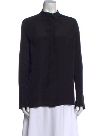 By Malene Birger Silk Mock Neck Button-Up Top