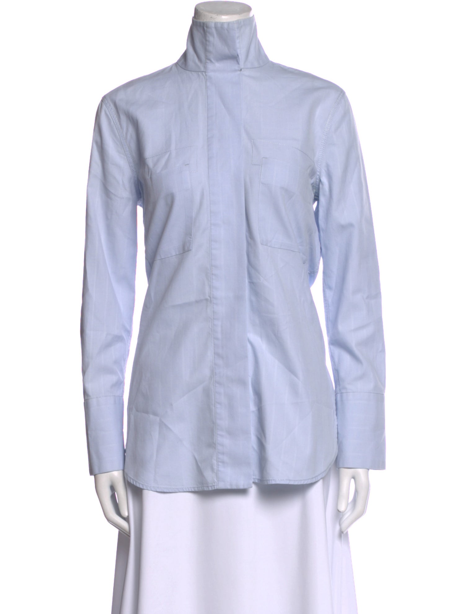 By Malene Birger Mock Neck Long Sleeve Button-Up Top