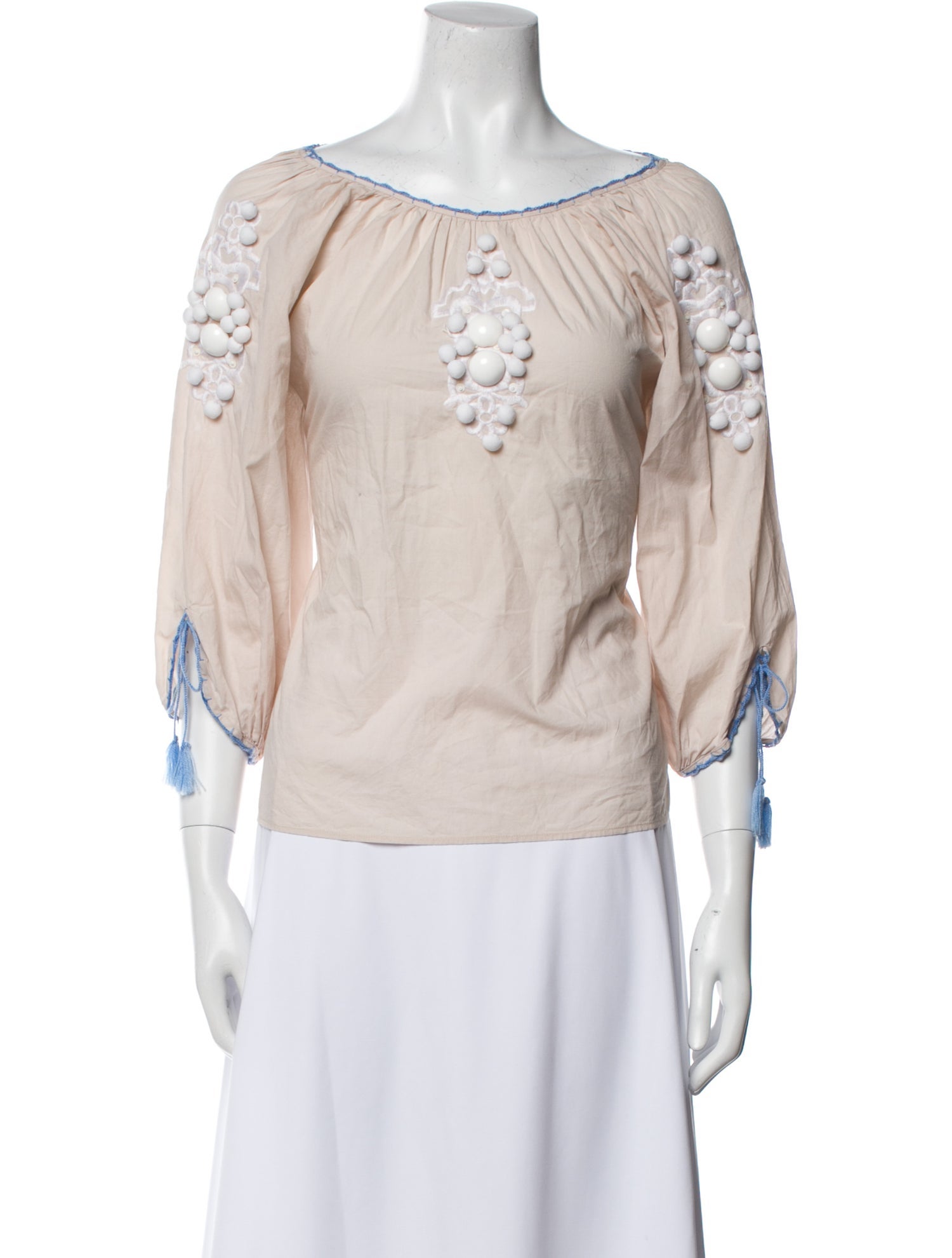 By Malene Birger Scoop Neck Three-Quarter Sleeve Blouse