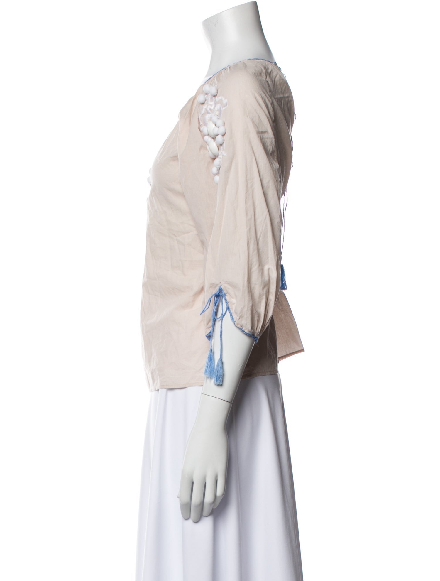 By Malene Birger Scoop Neck Three-Quarter Sleeve Blouse