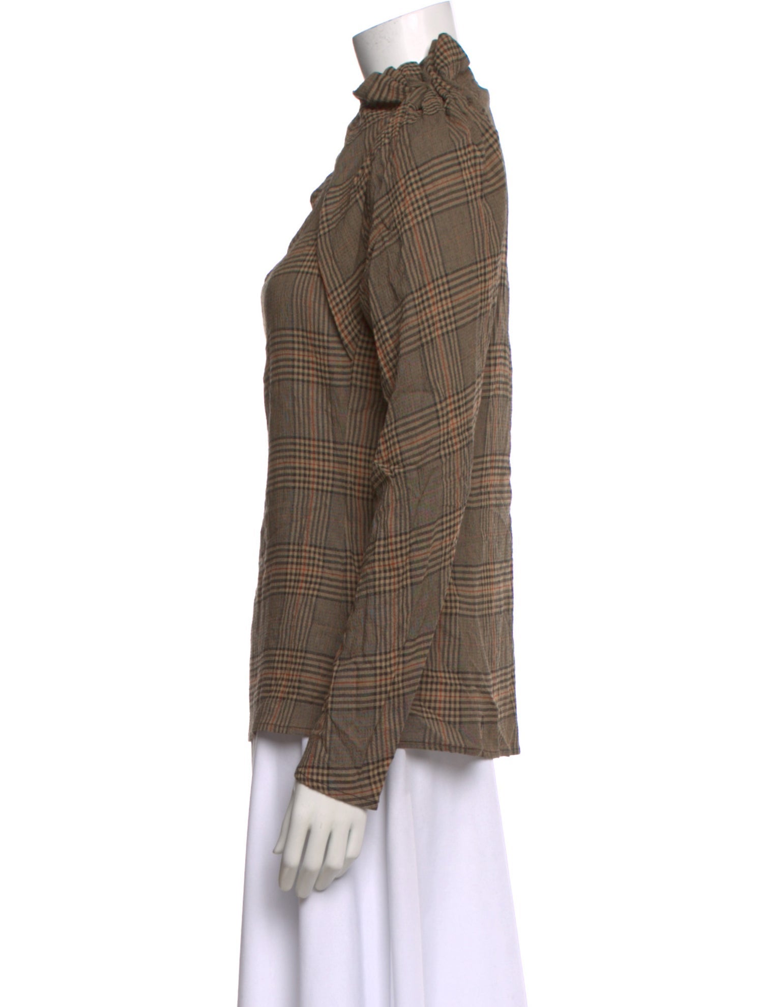 By Malene Birger Plaid Print Tie Neck Blouse