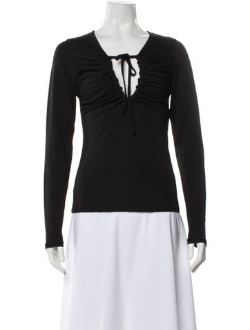 Pre-owned By Malene Birger Tie Neck Long Sleeve Top W/ Tags In Gray
