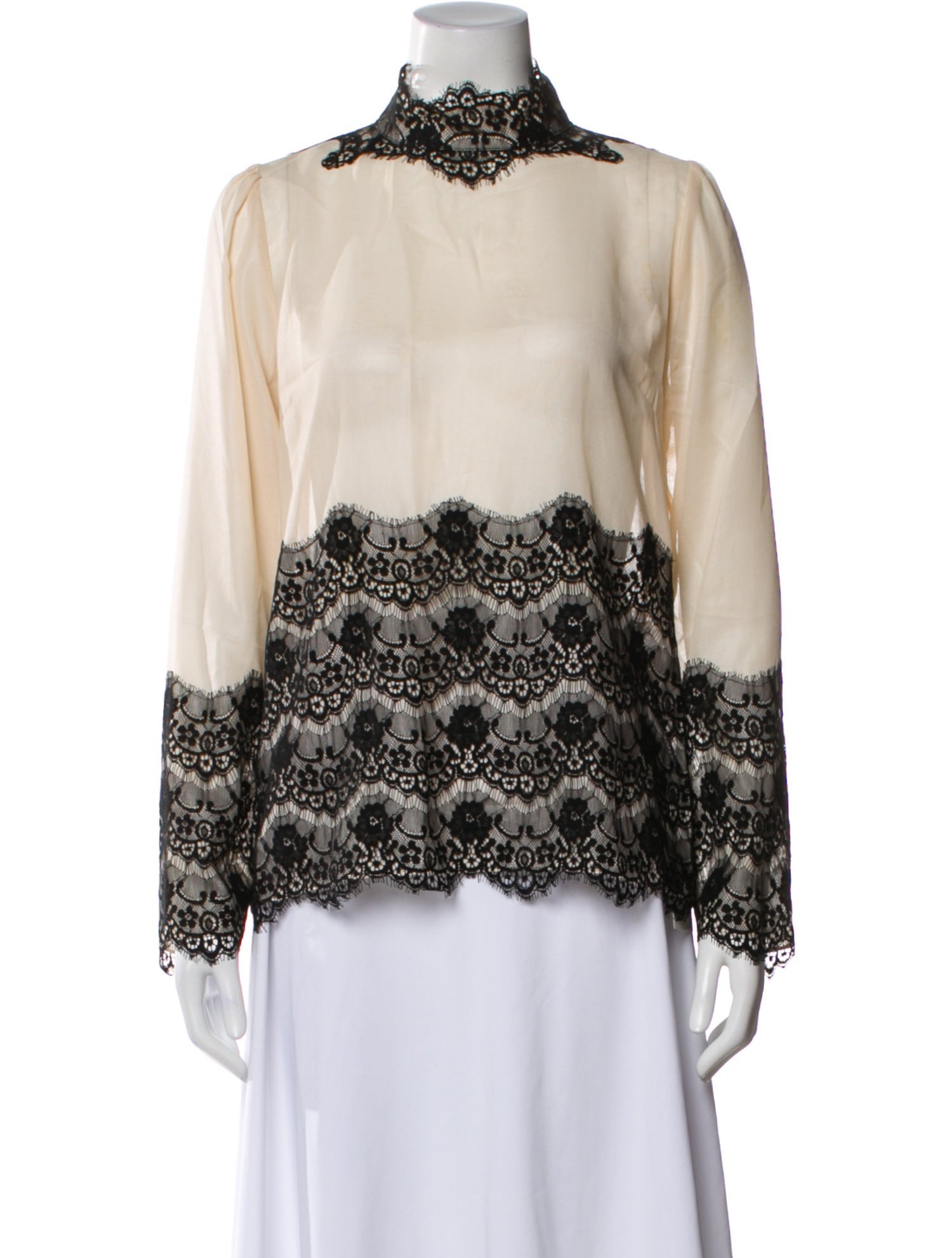 By Malene Birger Lace Pattern Mock Neck Blouse