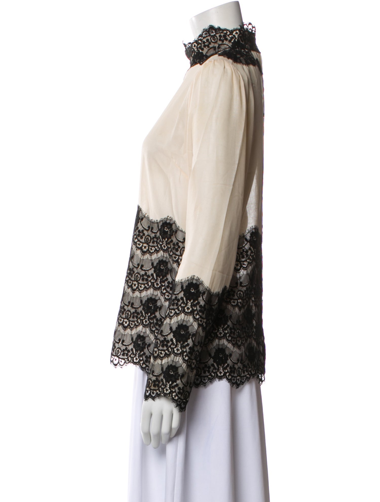 By Malene Birger Lace Pattern Mock Neck Blouse