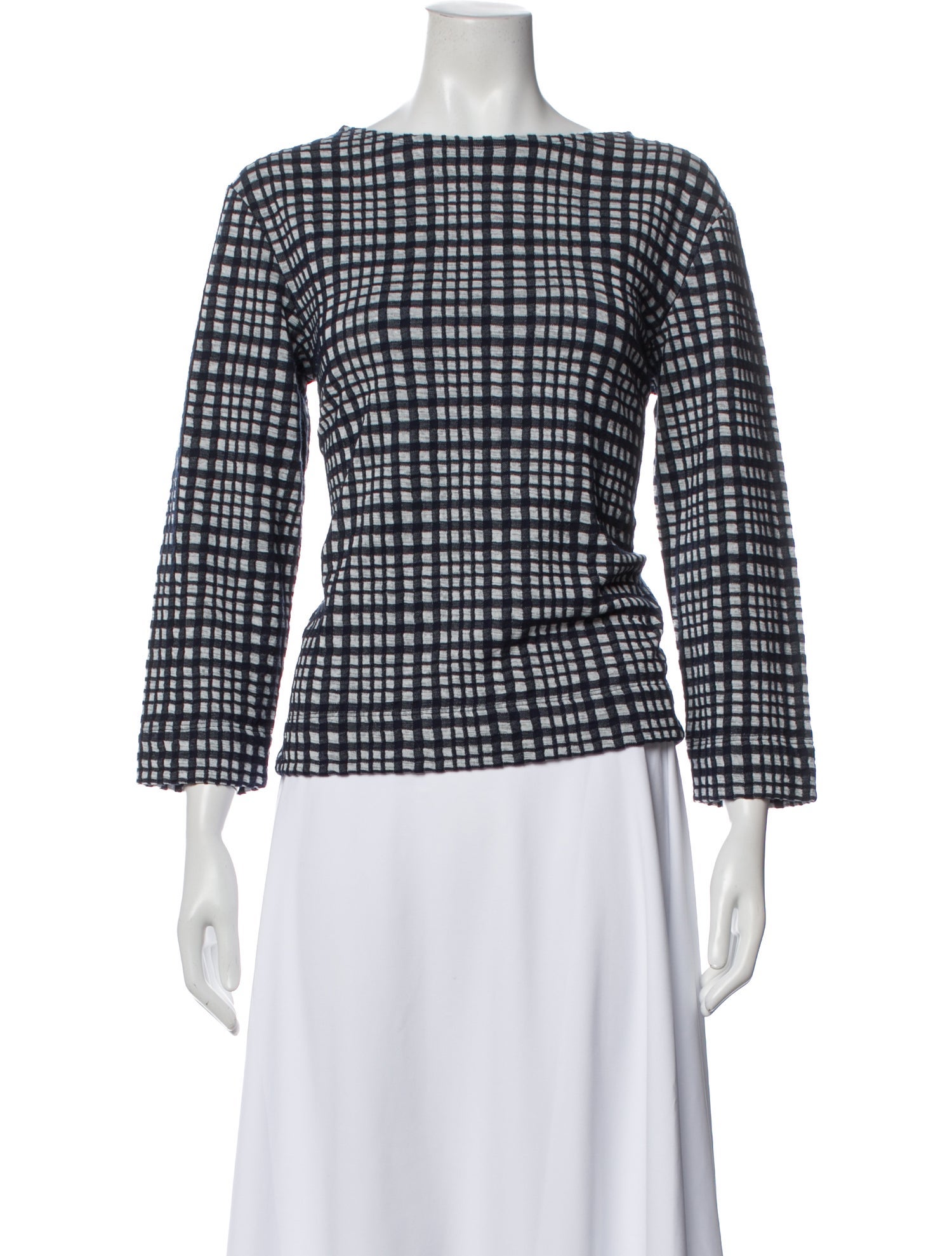 By Malene Birger Plaid Print Bateau Neckline Top