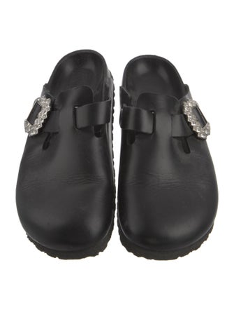 Manolo Blahnik x Birkenstock Leather Crystal Embellishments Mules