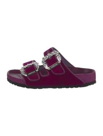 Manolo Blahnik x Birkenstock Velvet Crystal Embellishments Slides