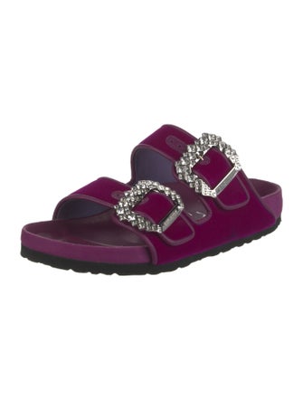 Manolo Blahnik x Birkenstock Velvet Crystal Embellishments Slides