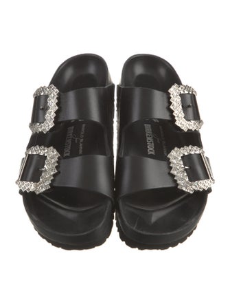 Manolo Blahnik x Birkenstock Leather Crystal Embellishments Slides
