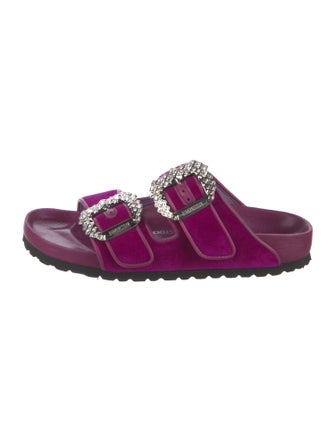 Manolo Blahnik x Birkenstock Velvet Crystal Embellishments Slides