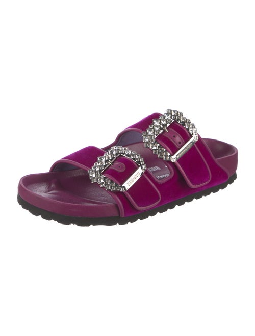 Manolo Blahnik x Birkenstock Velvet Crystal Embellishments Slides
