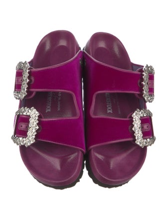 Manolo Blahnik x Birkenstock Velvet Crystal Embellishments Slides