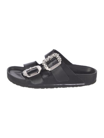 Manolo Blahnik x Birkenstock Leather Crystal Embellishments Slides