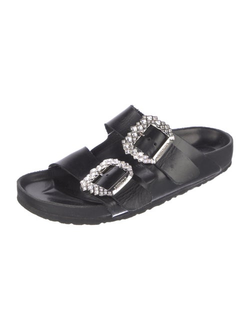 Manolo Blahnik x Birkenstock Leather Crystal Embellishments Slides