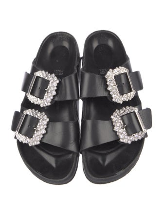 Manolo Blahnik x Birkenstock Leather Crystal Embellishments Slides