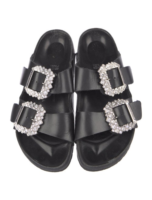Manolo Blahnik x Birkenstock Leather Crystal Embellishments Slides
