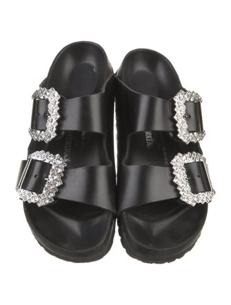 Manolo Blahnik x Birkenstock Leather Crystal Embellishments Slides