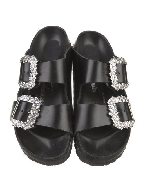 Manolo Blahnik x Birkenstock Leather Crystal Embellishments Slides