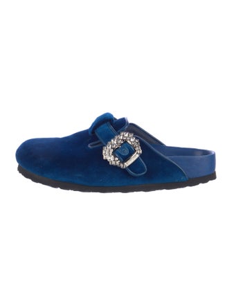 Manolo Blahnik x Birkenstock Velvet Crystal Embellishments Mules
