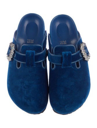 Manolo Blahnik x Birkenstock Velvet Crystal Embellishments Mules