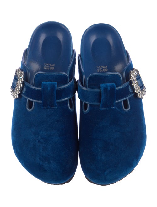 Manolo Blahnik x Birkenstock Velvet Crystal Embellishments Mules