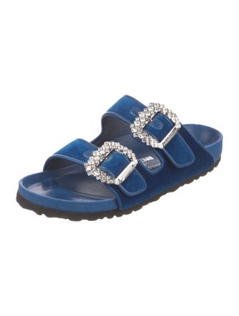 Manolo Blahnik x Birkenstock Velvet Crystal Embellishments Slides