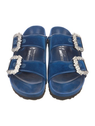 Manolo Blahnik x Birkenstock Velvet Crystal Embellishments Slides