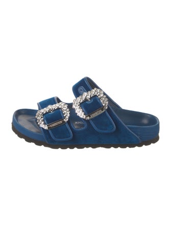 Manolo Blahnik x Birkenstock Velvet Crystal Embellishments Slides