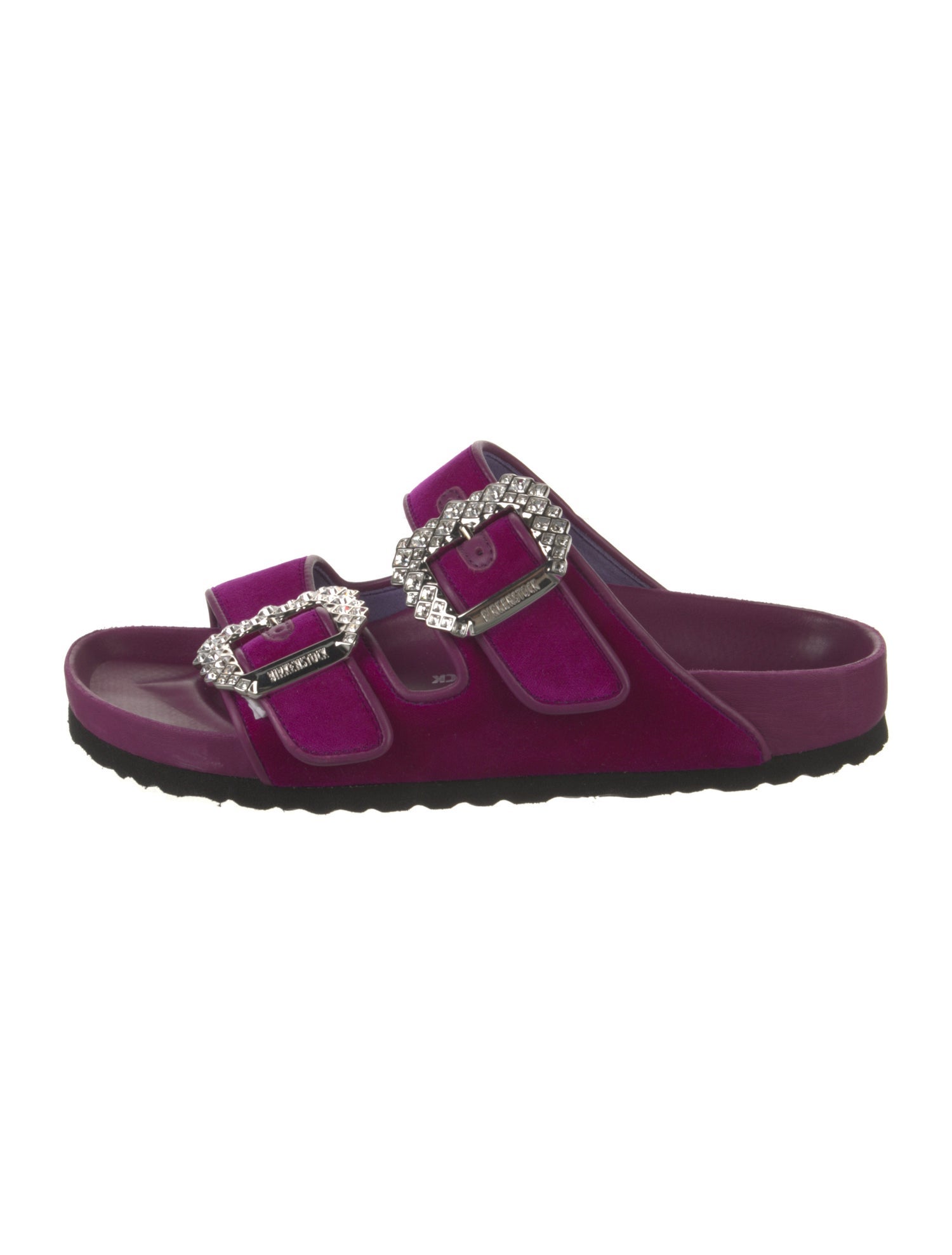 Manolo Blahnik x Birkenstock Velvet Crystal Embellishments Slides