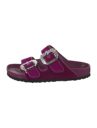 Manolo Blahnik x Birkenstock Velvet Crystal Embellishments Slides