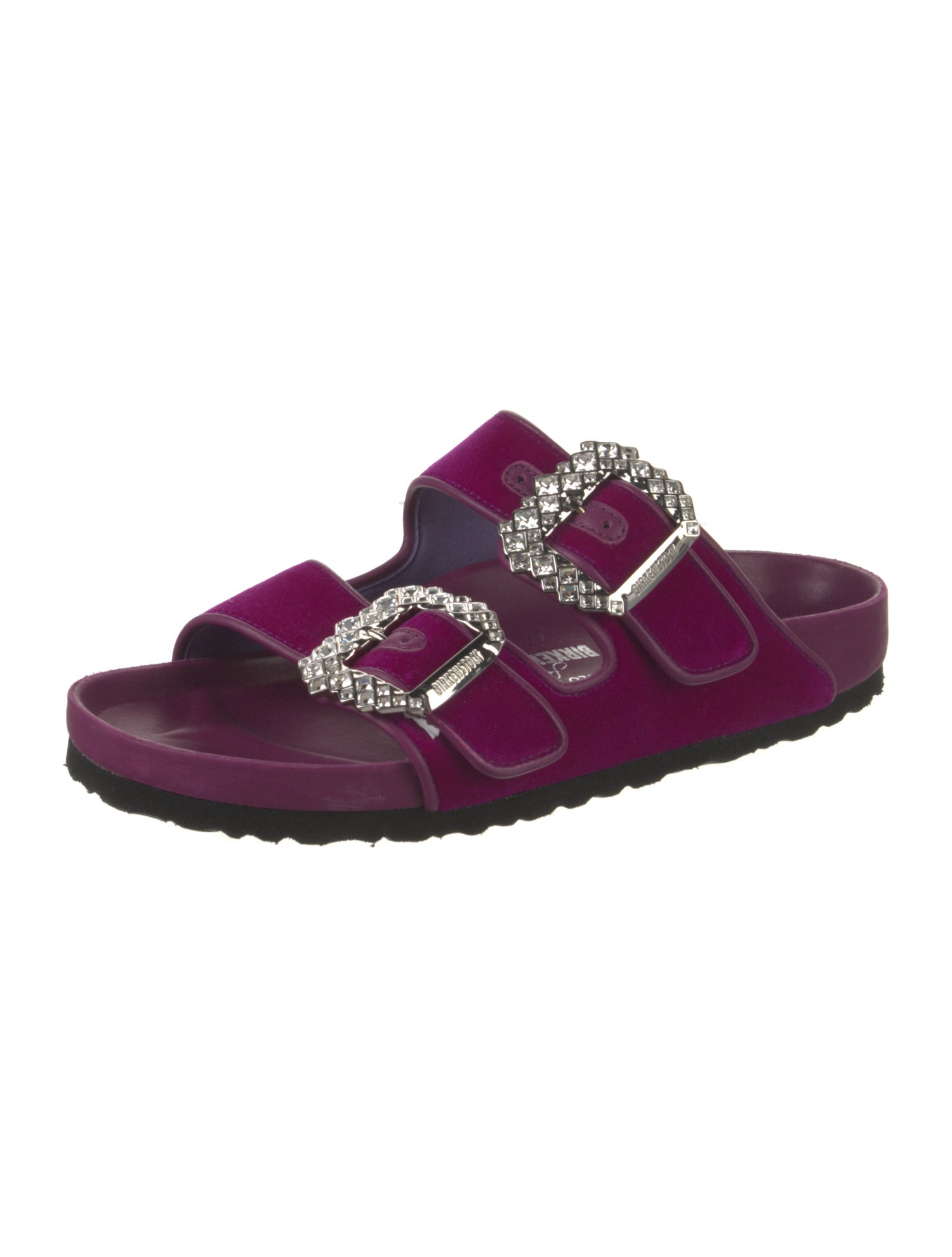 Manolo Blahnik x Birkenstock Velvet Crystal Embellishments Slides