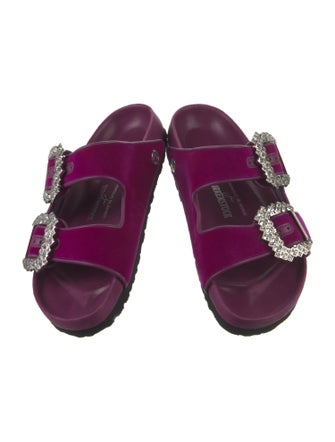 Manolo Blahnik x Birkenstock Velvet Crystal Embellishments Slides