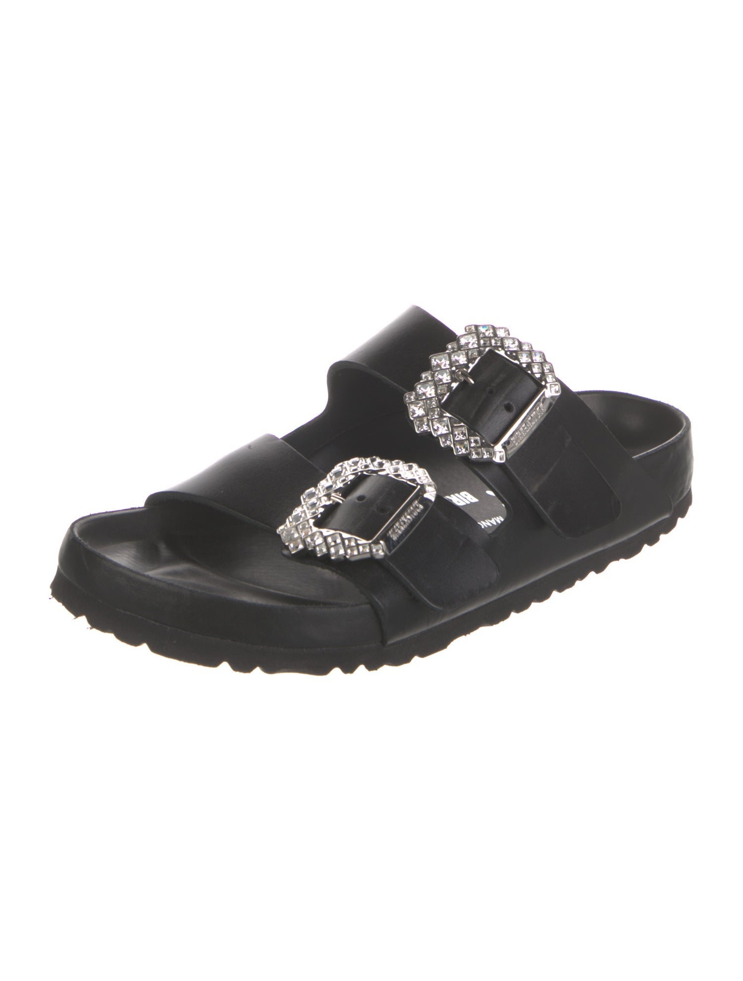 Manolo Blahnik x Birkenstock Leather Crystal Embellishments Slides