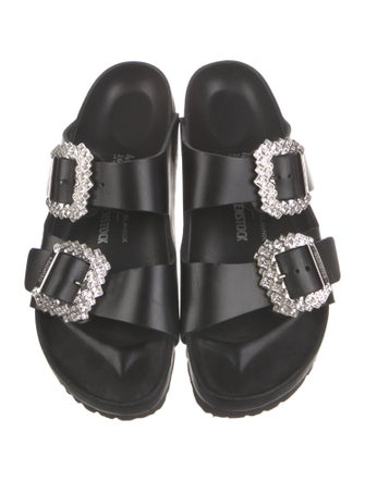 Manolo Blahnik x Birkenstock Leather Crystal Embellishments Slides