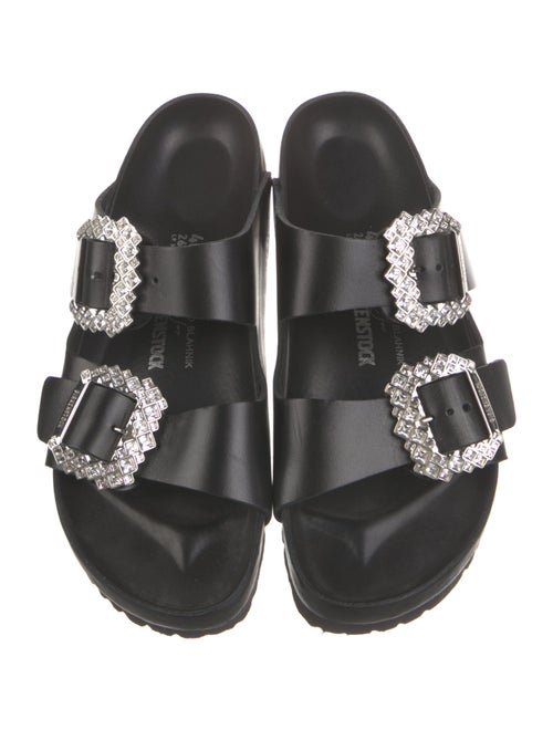 Manolo Blahnik x Birkenstock Leather Crystal Embellishments Slides