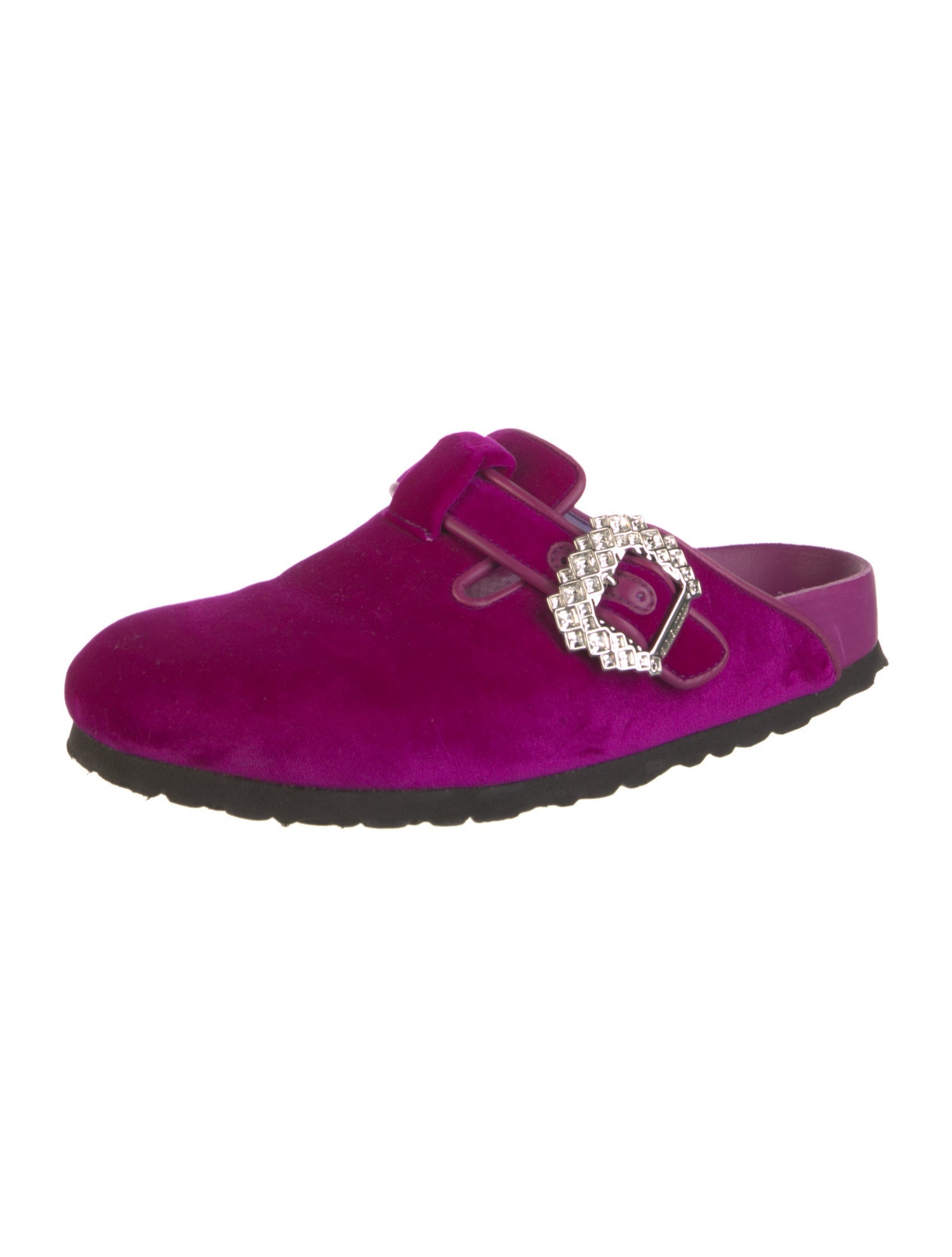 Manolo Blahnik x Birkenstock Velvet Crystal Embellishments Mules