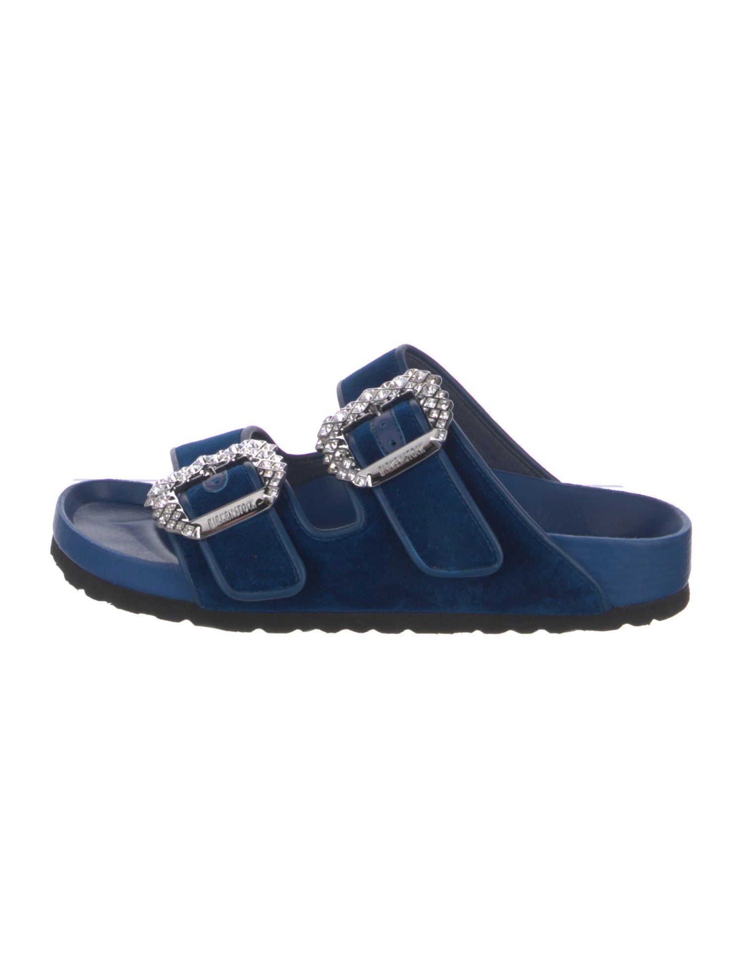 Manolo Blahnik x Birkenstock Velvet Crystal Embellishments Slides