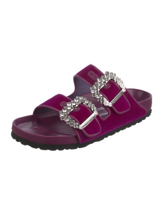 Manolo Blahnik x Birkenstock Velvet Crystal Embellishments Slides