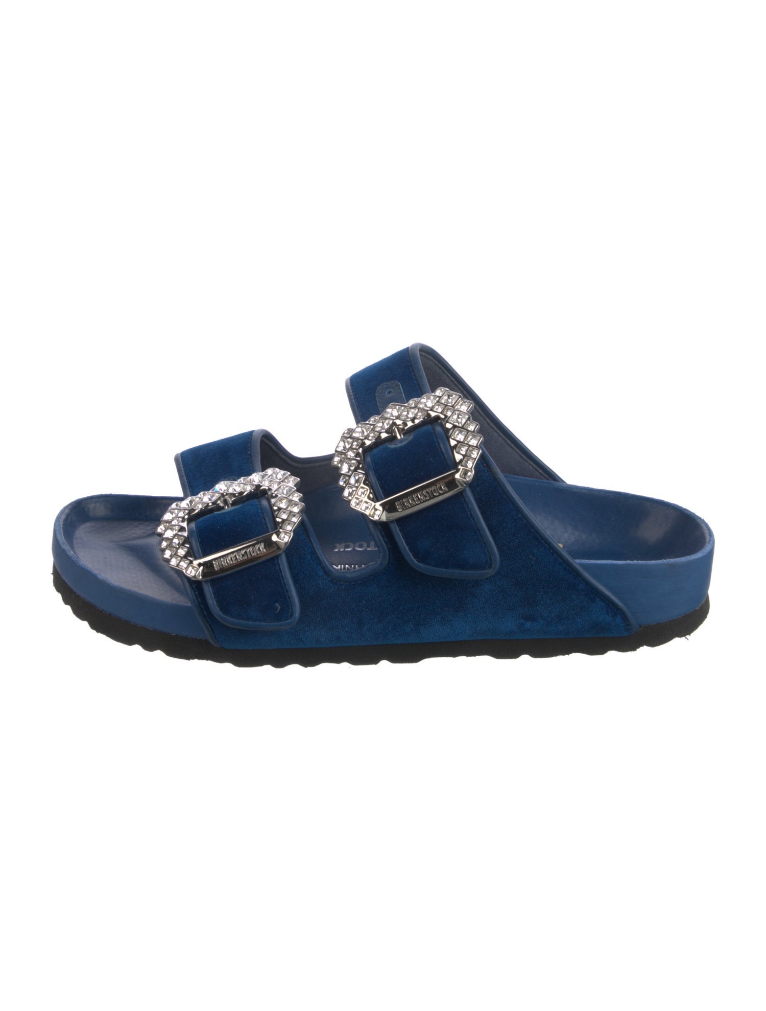 Manolo Blahnik x Birkenstock Velvet Crystal Embellishments Slides