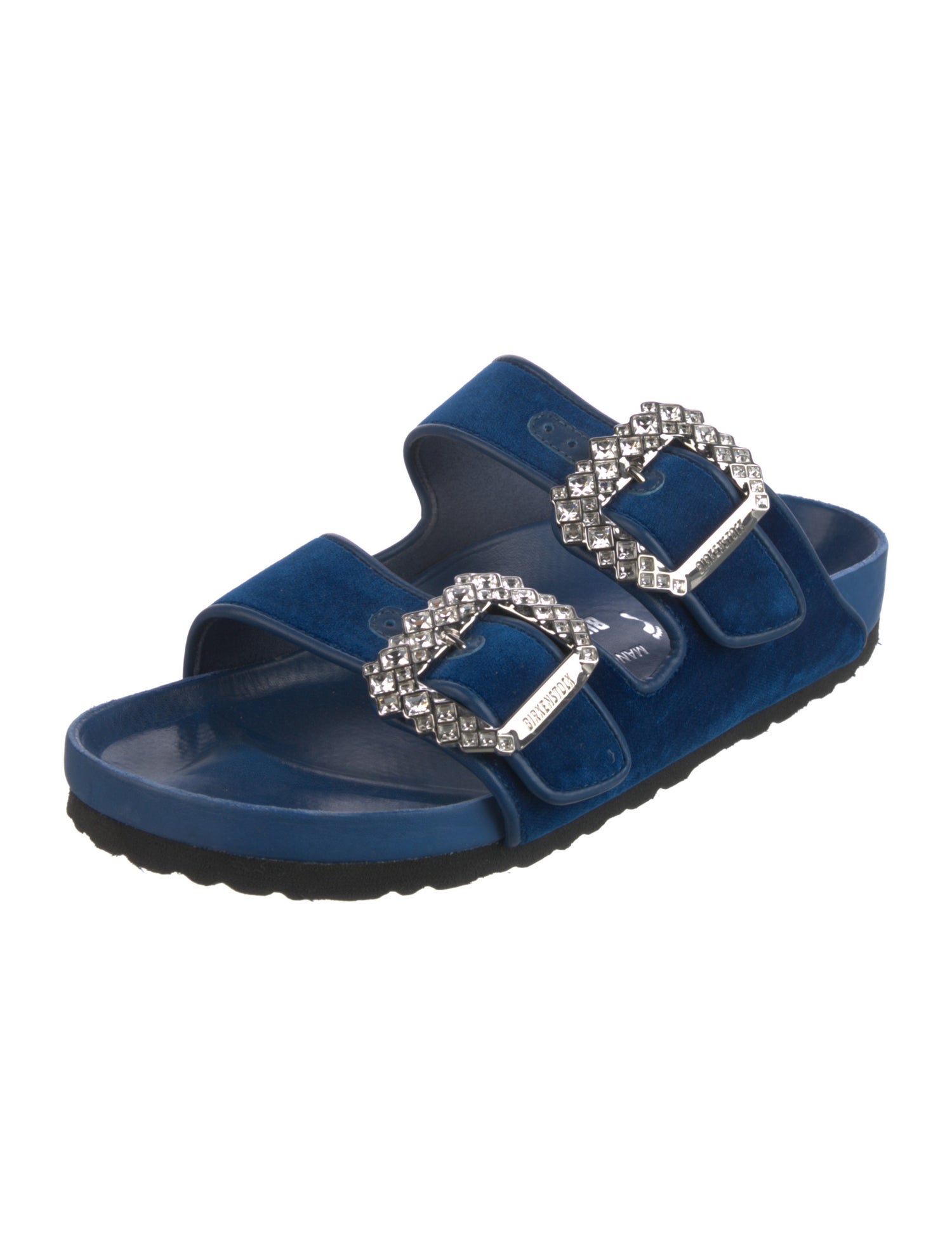 Manolo Blahnik x Birkenstock Velvet Crystal Embellishments Slides