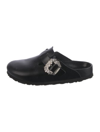 Manolo Blahnik x Birkenstock Leather Crystal Embellishments Mules