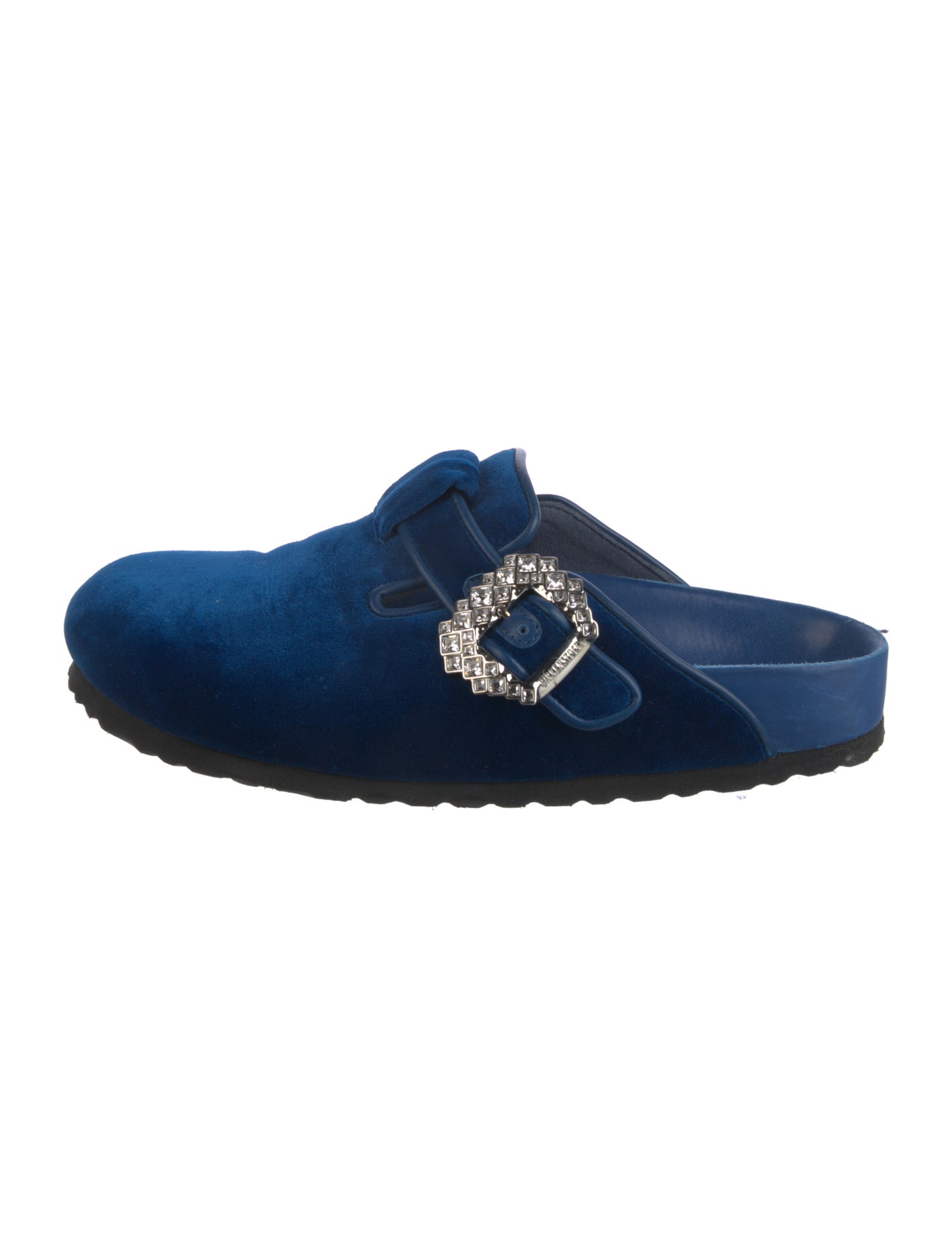 Manolo Blahnik x Birkenstock Velvet Crystal Embellishments Mules