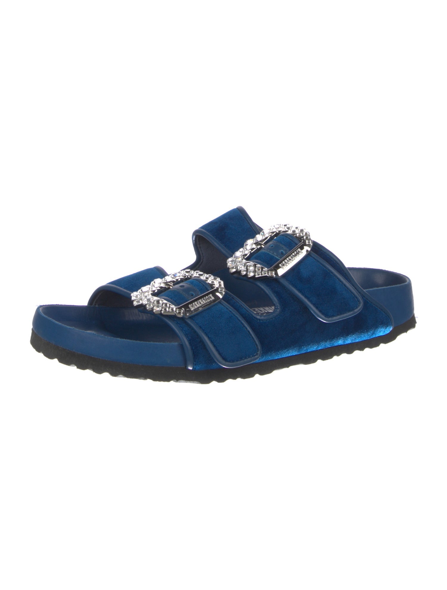 Manolo Blahnik x Birkenstock Velvet Crystal Embellishments Slides