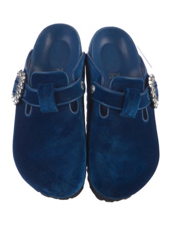 Manolo Blahnik x Birkenstock Velvet Crystal Embellishments Mules