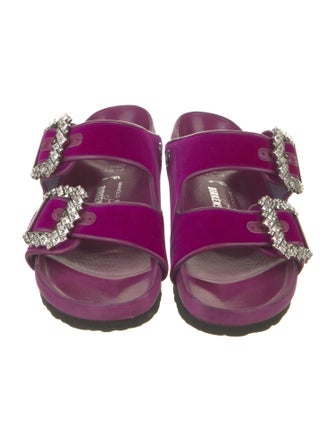 Manolo Blahnik x Birkenstock Velvet Crystal Embellishments Slides