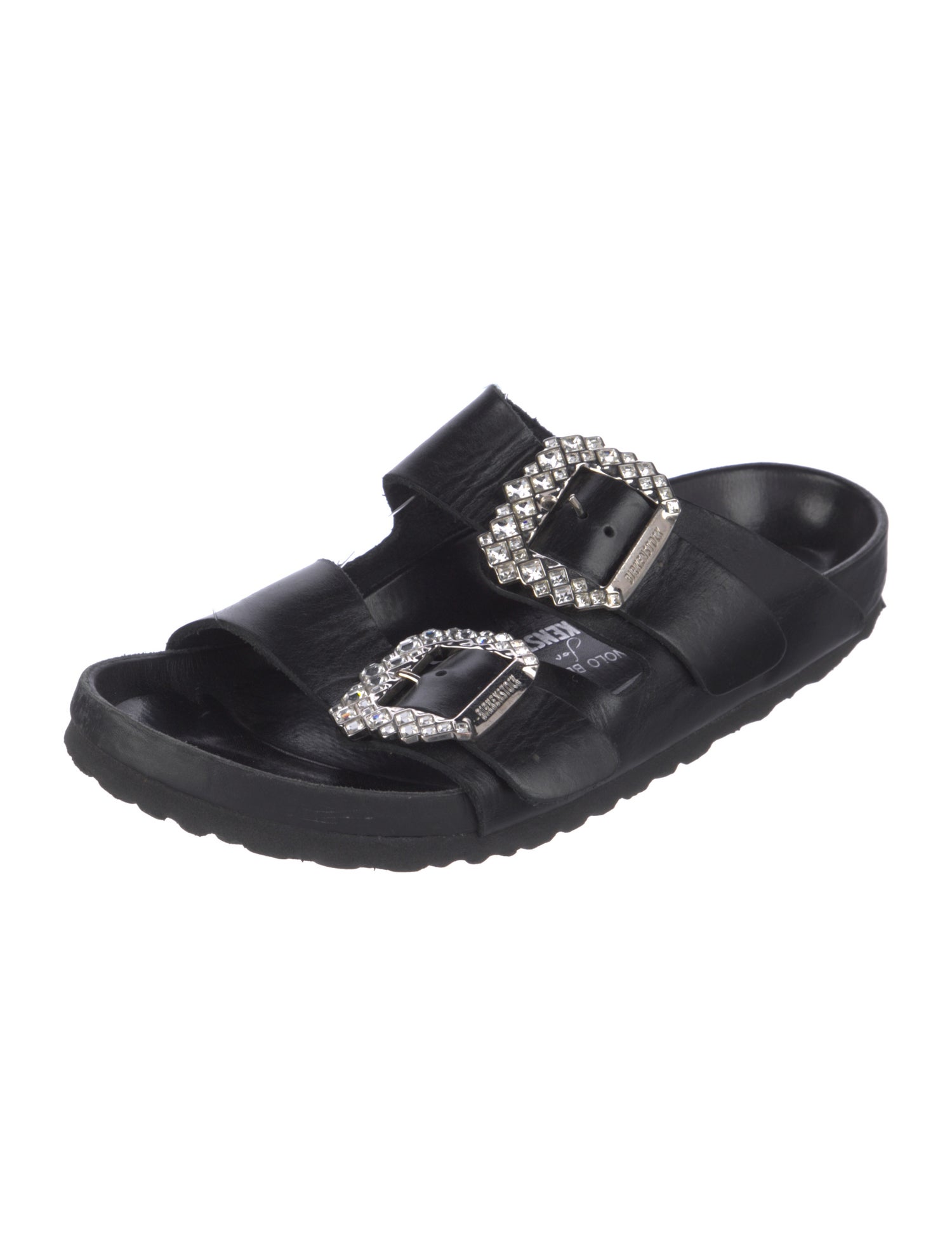 Manolo Blahnik x Birkenstock Leather Crystal Embellishments Slides