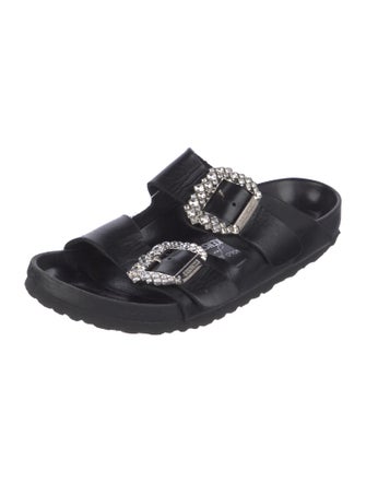 Manolo Blahnik x Birkenstock Leather Crystal Embellishments Slides