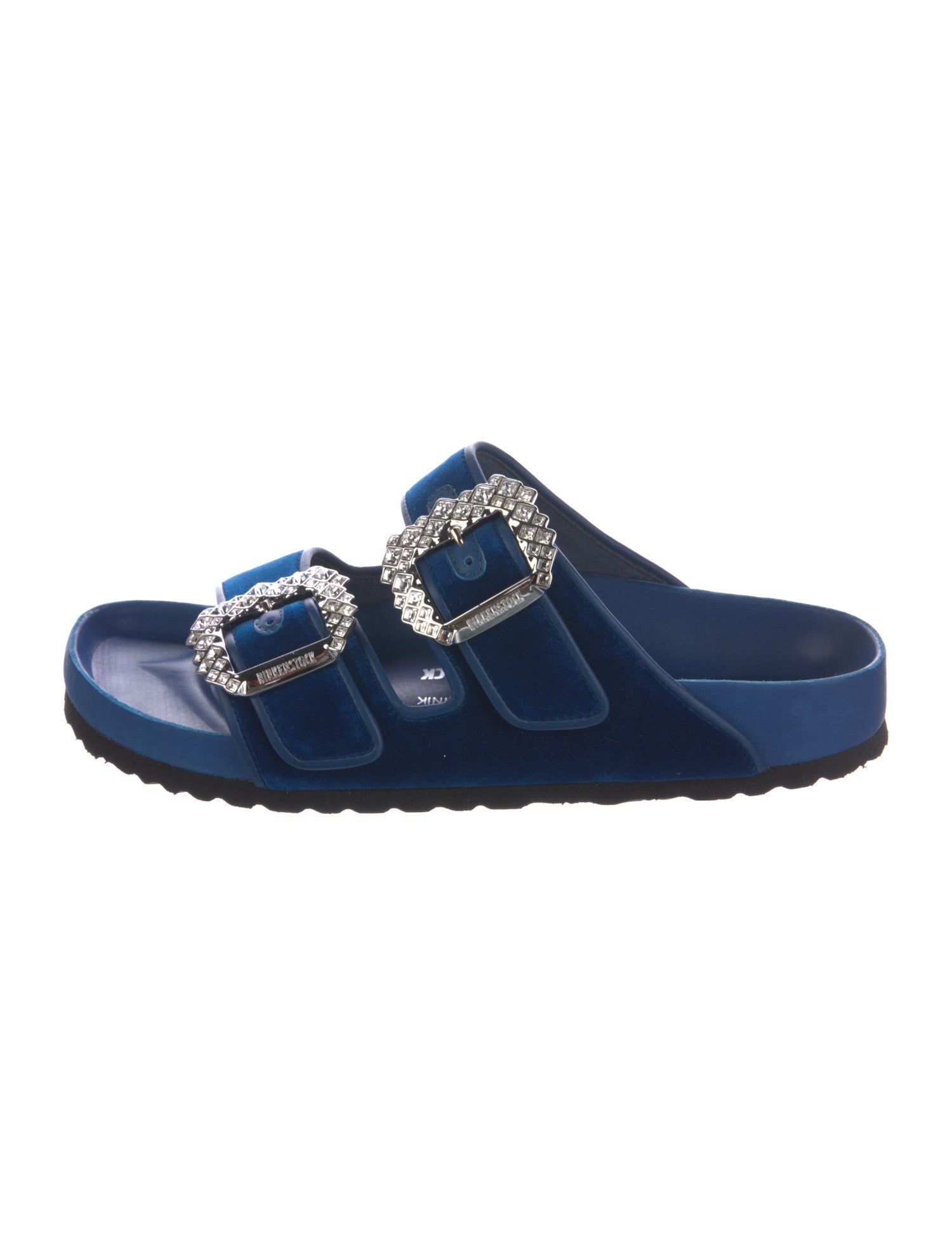 Manolo Blahnik x Birkenstock Velvet Crystal Embellishments Slides