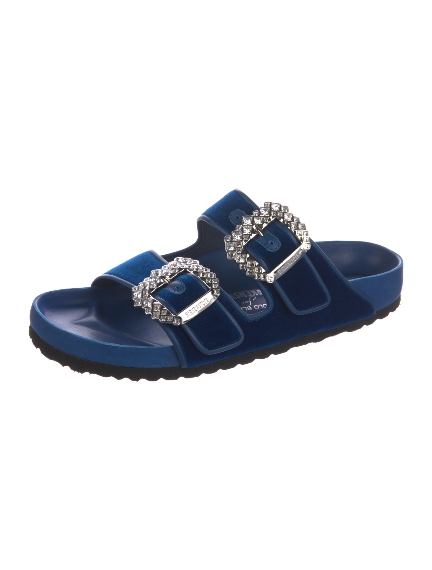Manolo Blahnik x Birkenstock Velvet Crystal Embellishments Slides